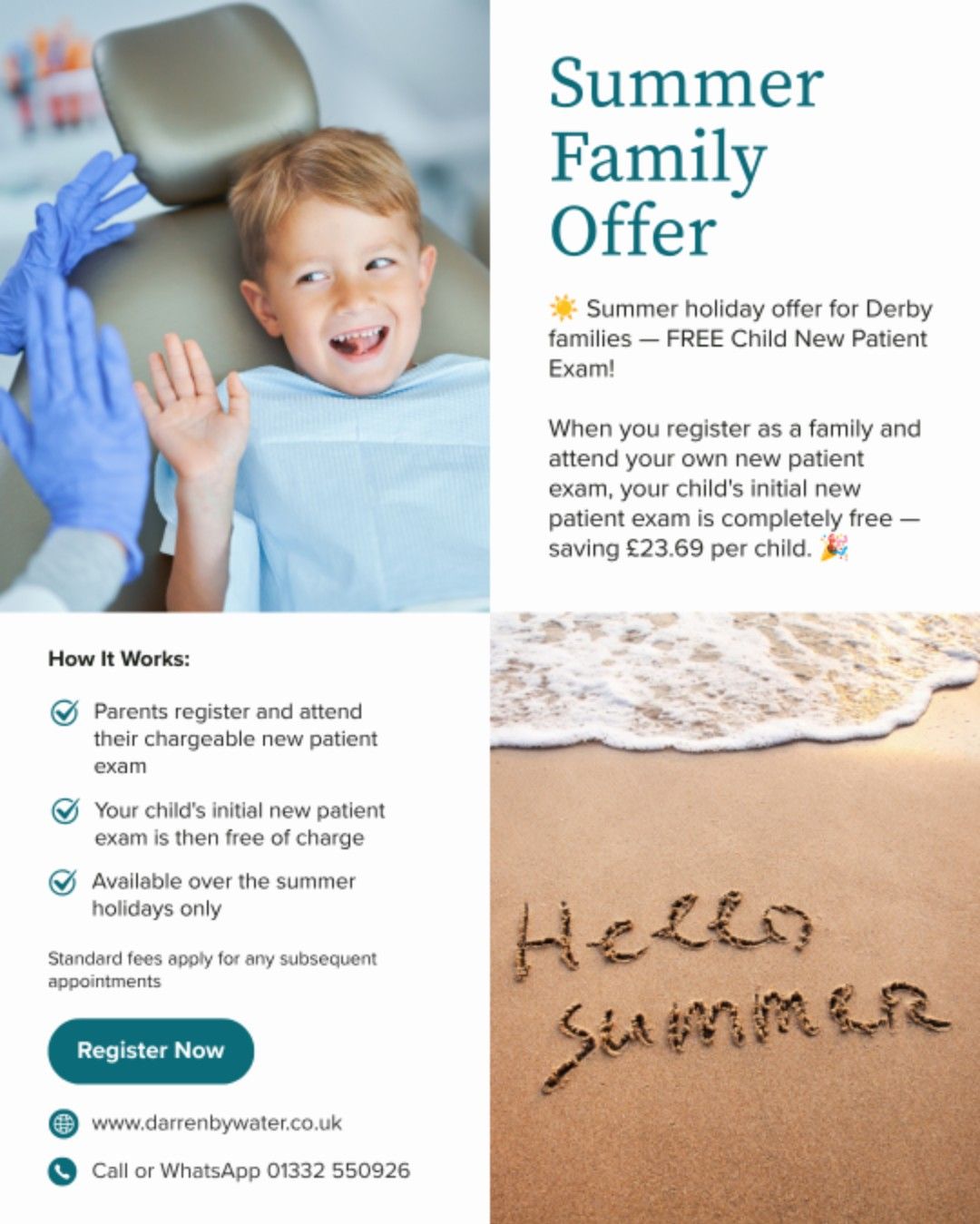 Summer holiday offer for families — FREE Child New Patient Exam!